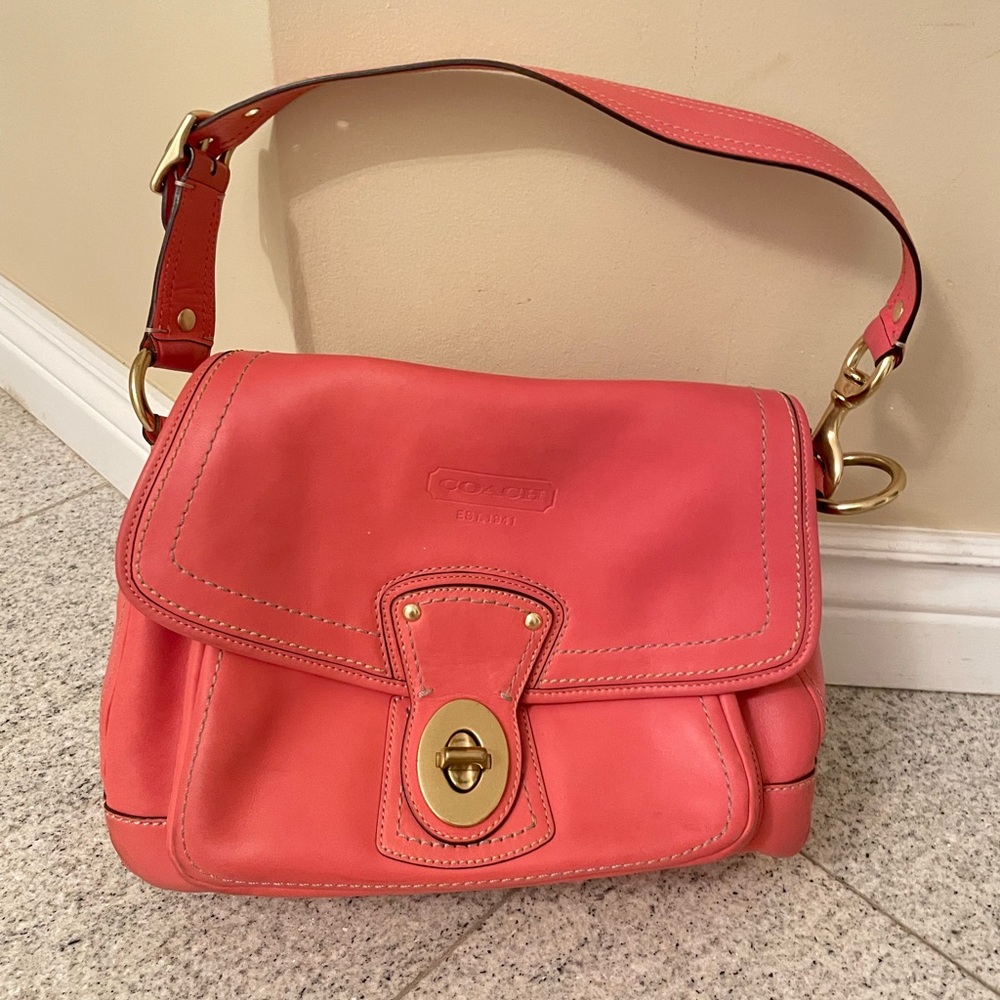 Coach Salmon Pink Leather Shoulder Bag